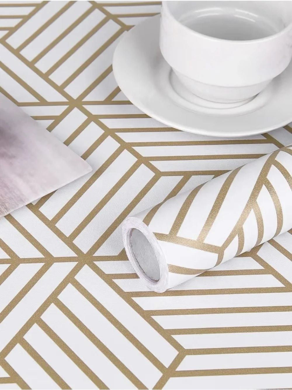 Gold Geometric Hexagon Wallpaper - Modern Wall Decor- Peel and Stick